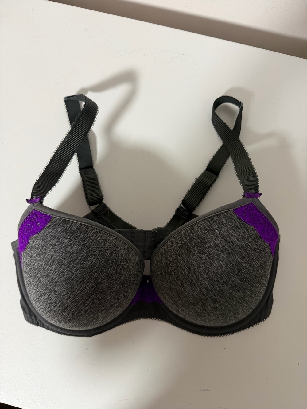 Freya Gray Bra with Purple Lace Accents